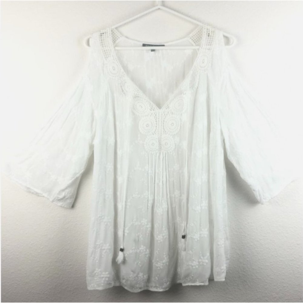 Daniel Rainn Maurey Cold Sz 2X White Embroidered Long Sleeve Boho